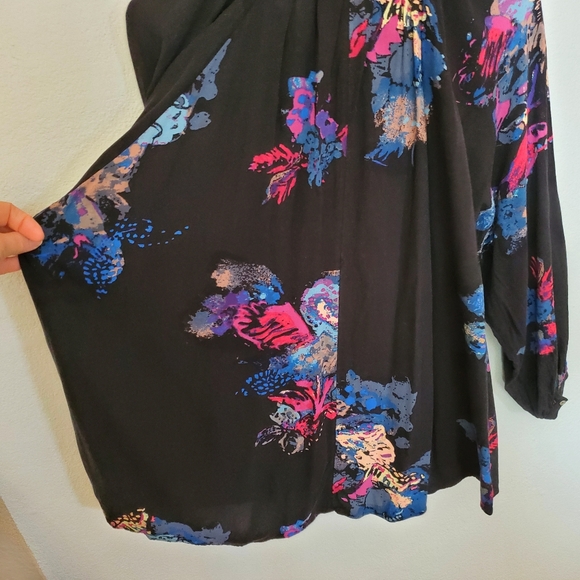 XS Black Floral Free People Oversized Button Blouse Shirt - Picture 2 of 9